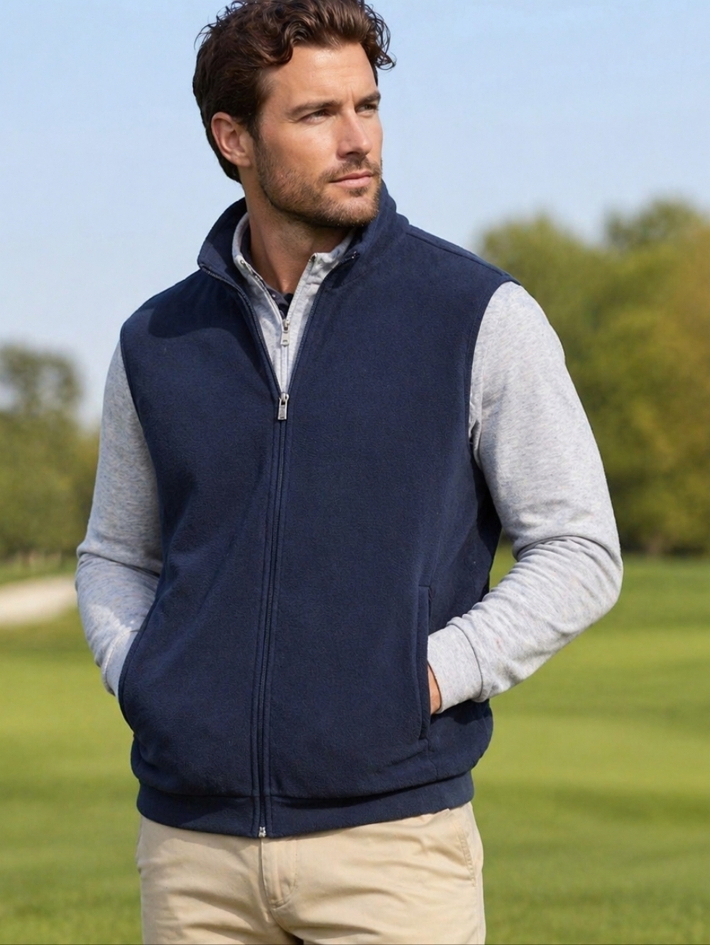 Polo Golf Ralph Lauren Vest XL Navy Full Zip Fleece Performance Sleeveless
